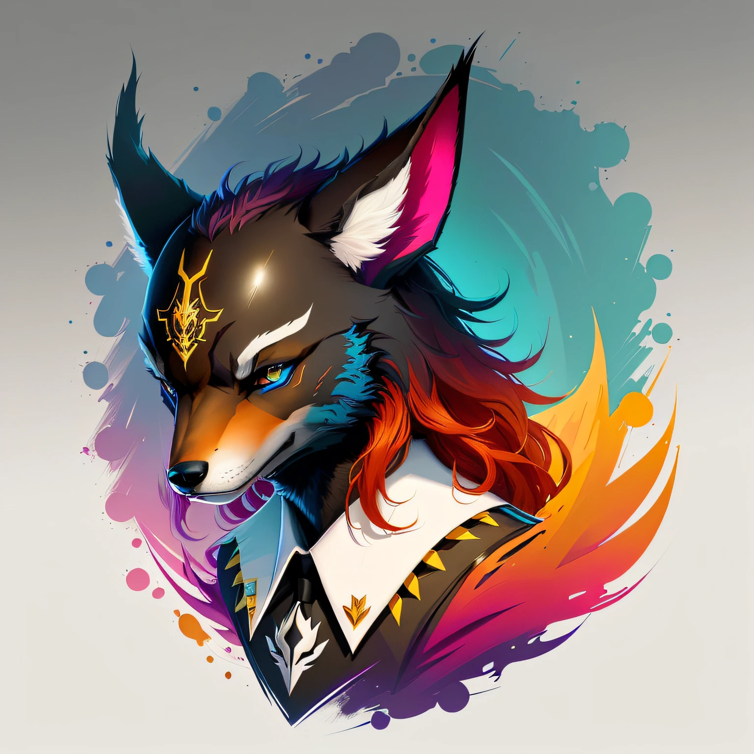 there is a drawing of a wolf with a suit and tie, furry character portrait, portrait of an anthro fox, very very beautiful furry art, an anthropomorphic cyberpunk fox, fursona art, fursona furry art commission, fantasy wolf portrait, furry art!!!, painted in the style arcane, striking detailed artstyle, fursona commission