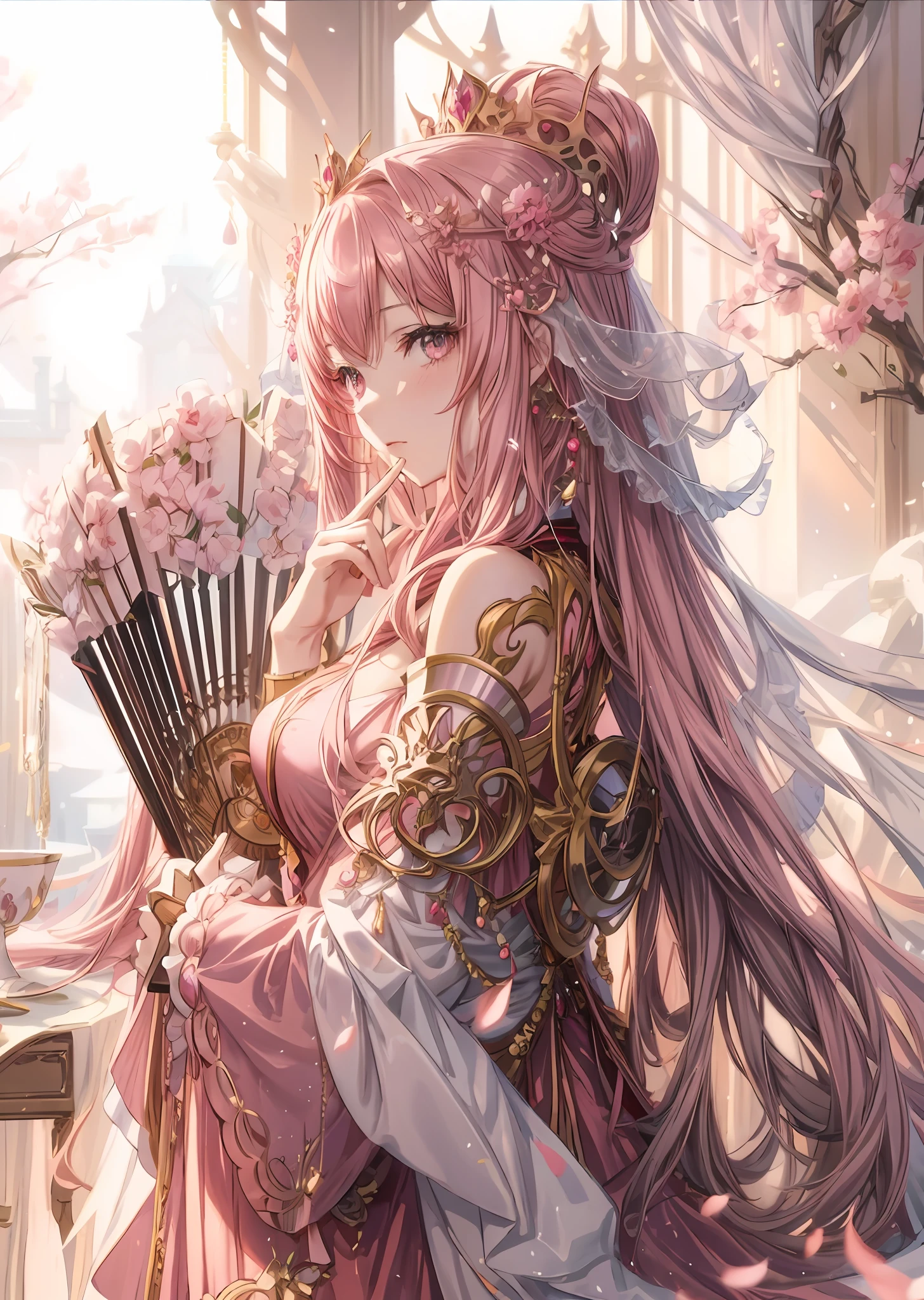 anime girl with long hair and pink dress holding a fan, anime goddess, detailed anime artwork, ((a beautiful fantasy empress)), guweiz, beautiful anime portrait, beautiful anime artwork, 8k high quality detailed art, detailed anime art, clean detailed anime art, beautiful anime art, beautiful anime girl, beautiful fantasy anime, detailed digital anime art, anime fantasy artwork