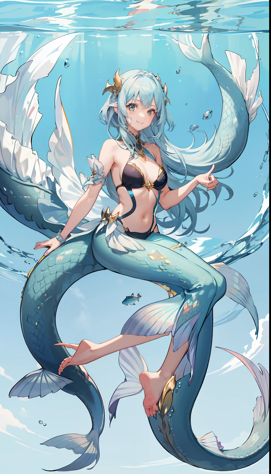 1girl in、A smile、A delightful!　mermaids、Lower body is a fish、