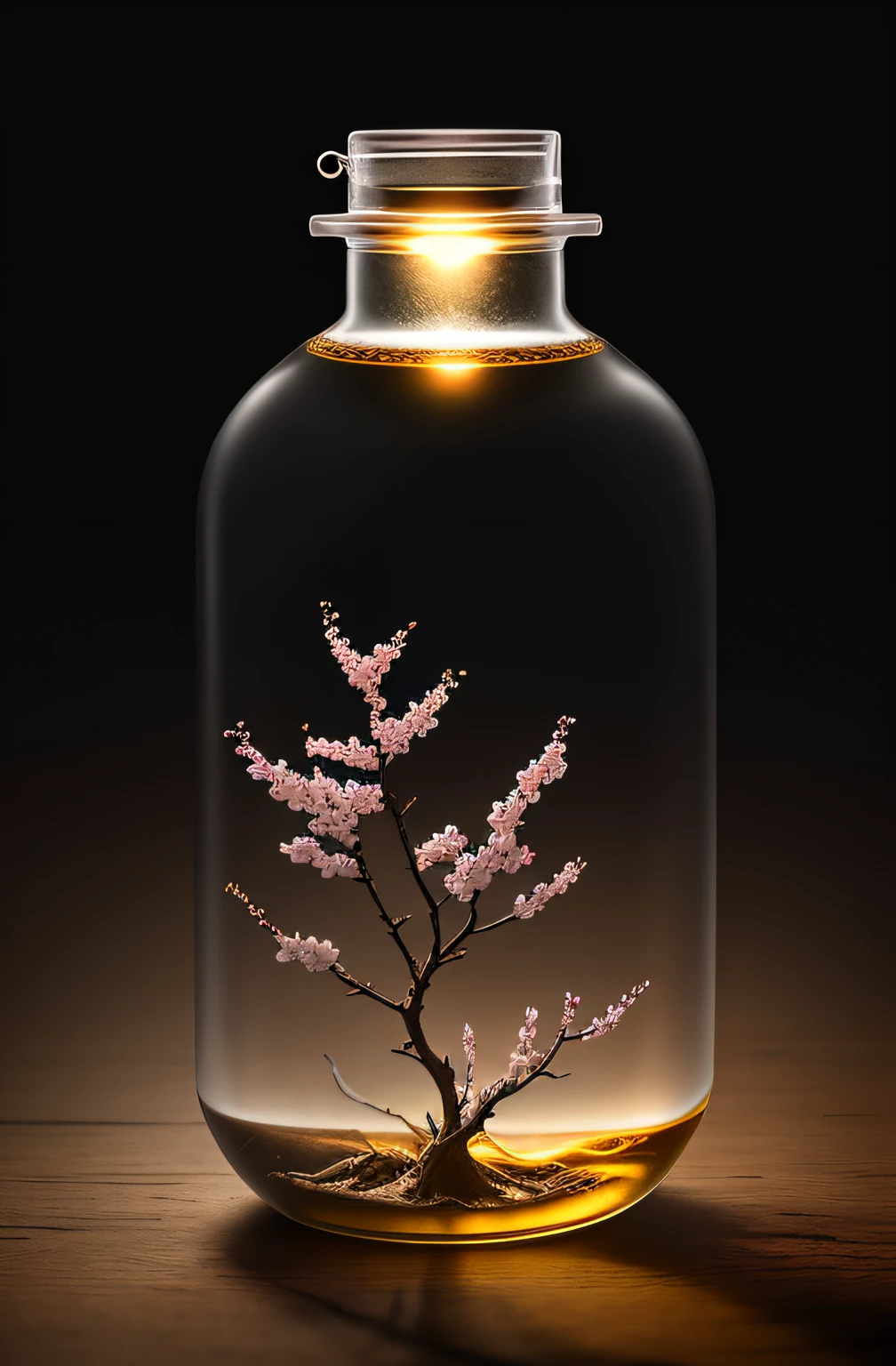 Cherry blossom tree in a bottle,Grows out of the bottle,nipple sticking out,fluffly,realisticlying,Atmospheric light refraction,Photo by Lee Jeffries,Nikon D850 Film Stock Photo 4 Kodak Portra 400 Camera F1.6 shots,rich colours,hyper realistic lifelike texture,dramatic lighting,unreal engine trending on artstation cinestill 800,Style-Glass