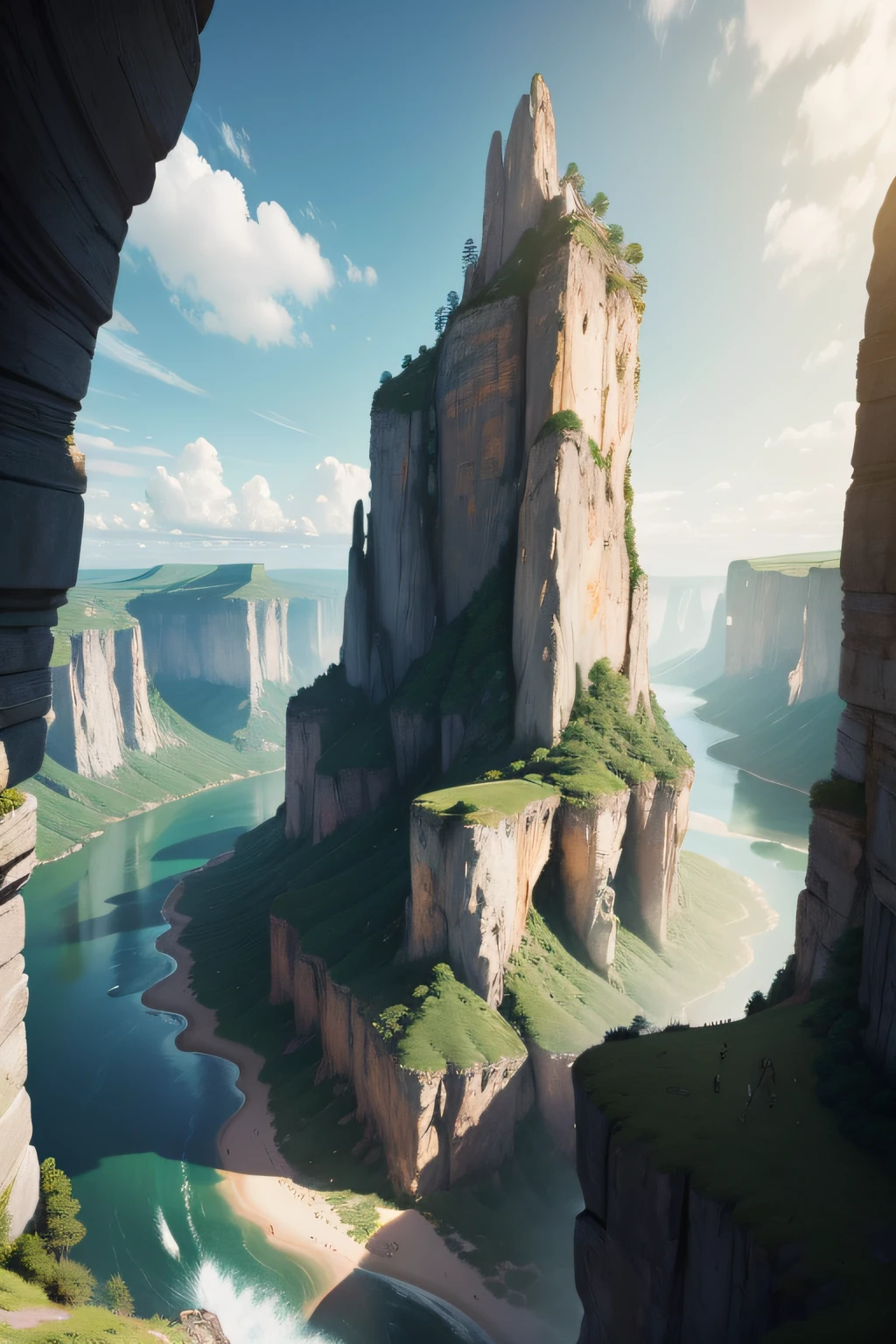 Masterpiece, ultimate quality, Cg unity 8k wallpaper, super delicate, beautiful sky and clouds, rich natural scenery, cliffs, lakes and rivers, waterfalls and flying water, beautiful green mountains, no trace of people, excellent scenery, has already won a photo contest, background Blurring, full depth of field, HDR high dynamics, true restoration, intricate, extreme details, dramatic presentation, perfectly presenting the style of midjourney art.
