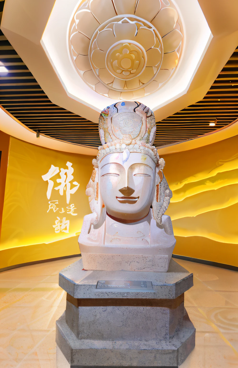 超高分辨率,4k高清,illustration like anime background, a line drawing,In the museum,There is a Buddha head