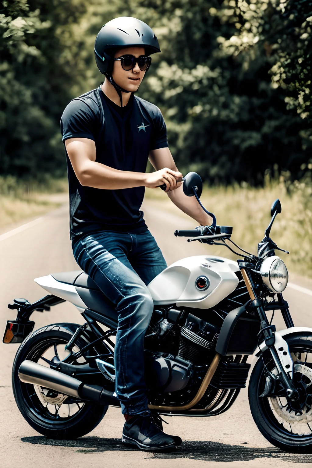 draw a young man riding a motorbike