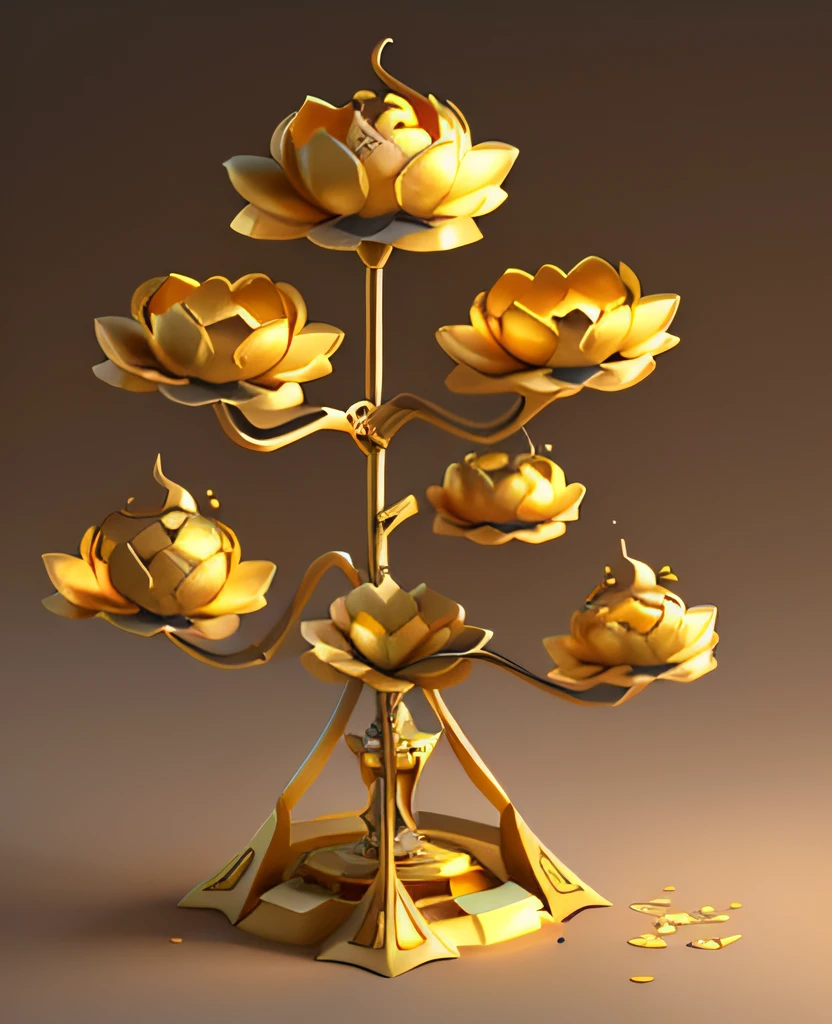 Sana'a loves
Full gold，Lotus lamp，复杂，A detailed，, concept art by Sun Long, polycount, Art Nouveau, Golden lotus, golden colored, game assets, gilded with gold,photorealestic ，3d，8k