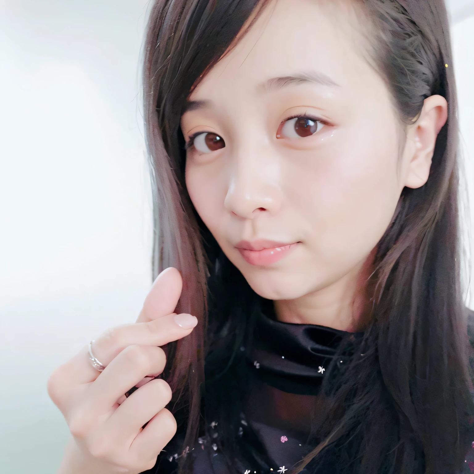 there is a woman with long hair posing for a picture, Yoshitomo Nara, xintong chen, chiho, xision wu, 8k selfie photograph, Li Zixin, Yun Ling, zeng fanzh, chengyou liu, with cute - fine - face, Chiho Aoshima, Lin Qifeng