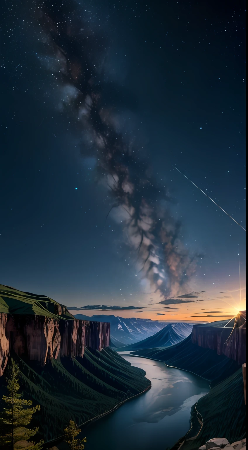 View from the grotto, River Valley, mountains, Clear skies, the stars, comets, Meteors