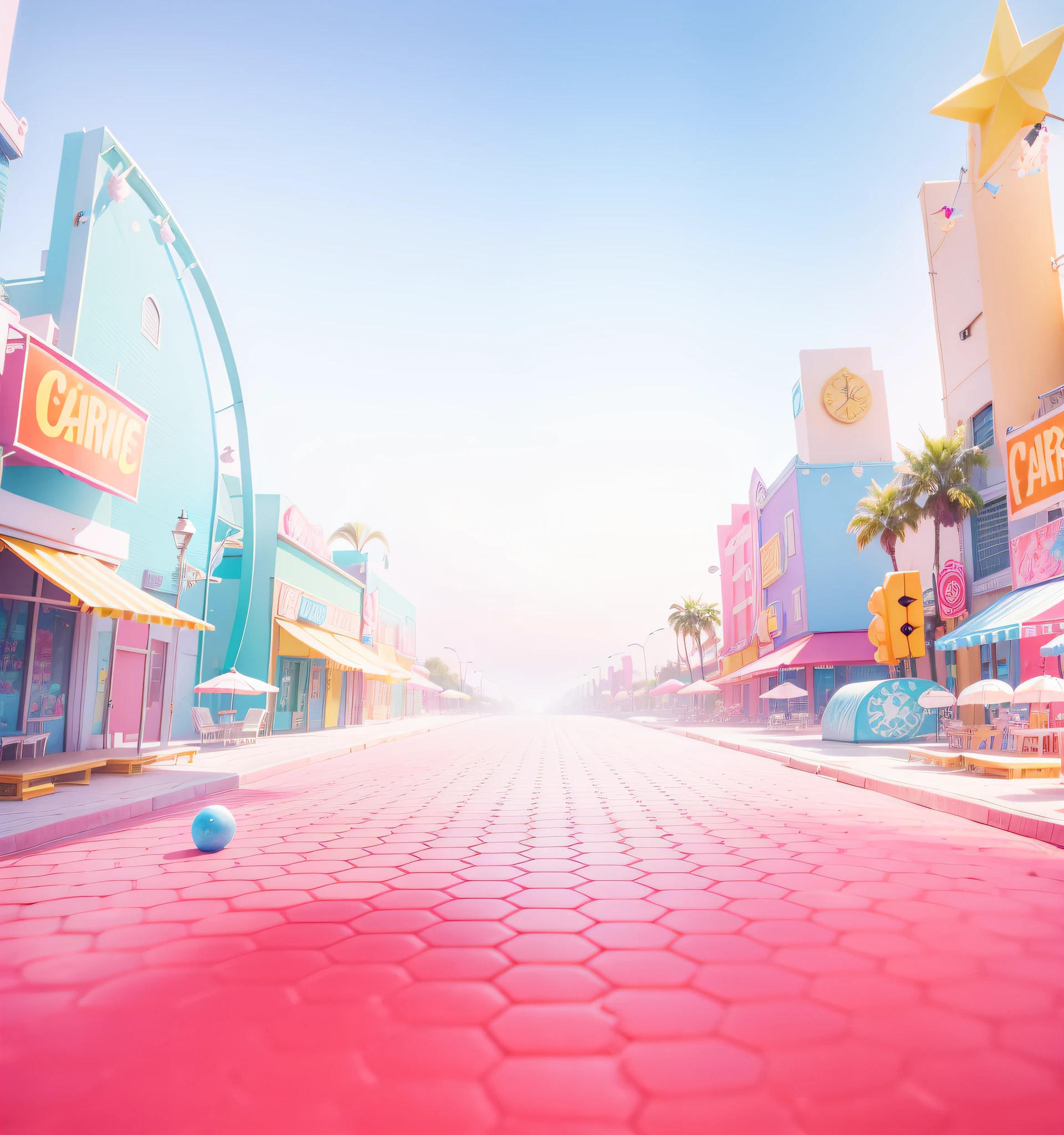 Paradise world/Carnival City，3Drenderingof,Dopamine Mood Paradise，Summer carnival style，Lovely and sophisticated building，shop，Premium texture，high-class details，Studio lights