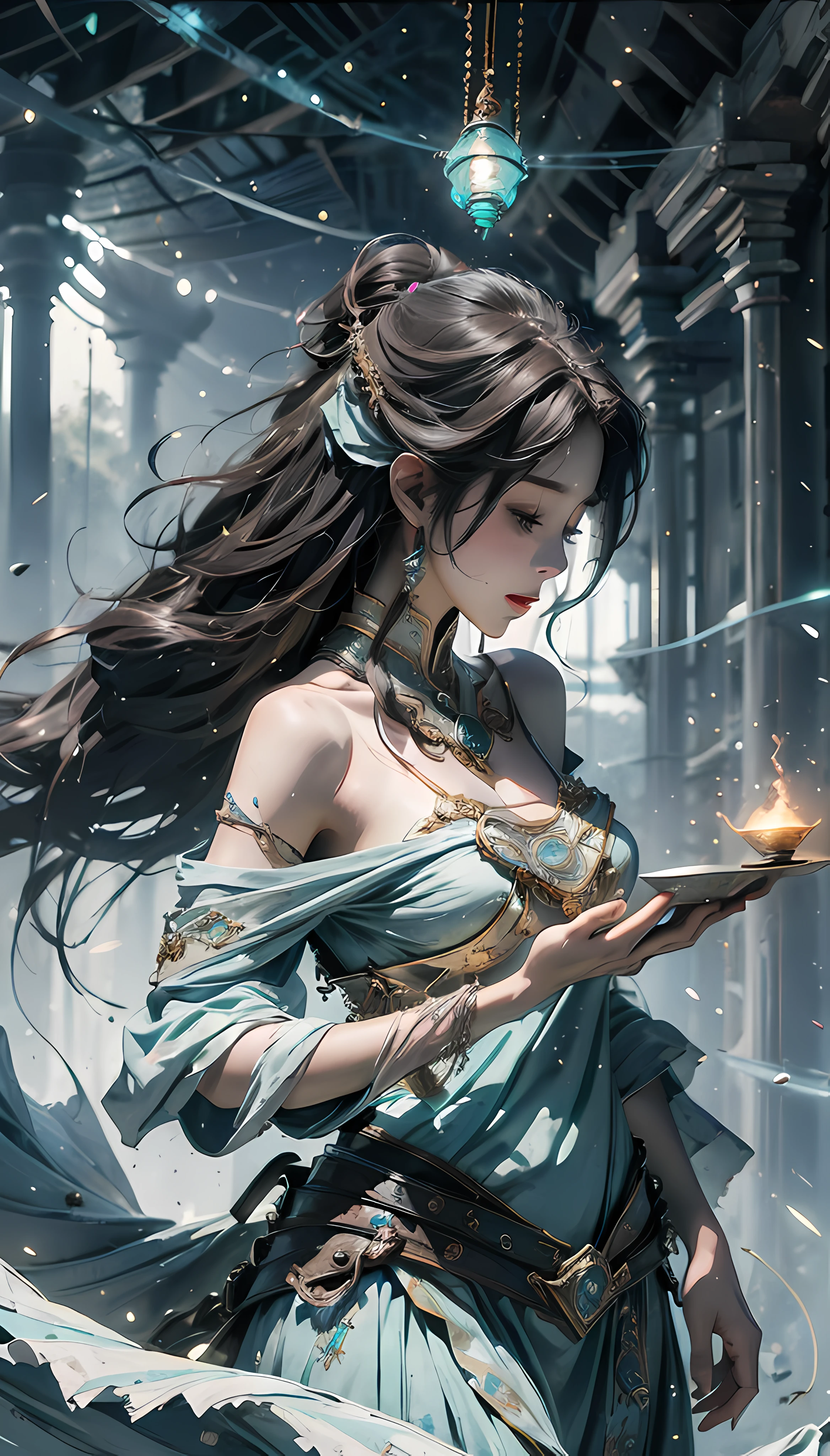 (1girl:1.3),solo,__body-parts__,
official art, unity 8k wallpaper, ultra detailed, beautiful and aesthetic, beautiful, masterpiece, best quality,Fantastical Atmosphere, Calming Palette, Tranquil Mood, Soft Shading,
Miko priestess, charm spell, talisman familiar, shrine maiden duties,