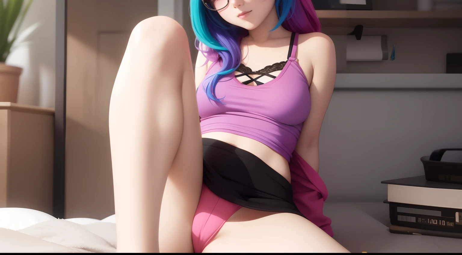 nerdy sexy {loose clothes} {multicolored hair} blush