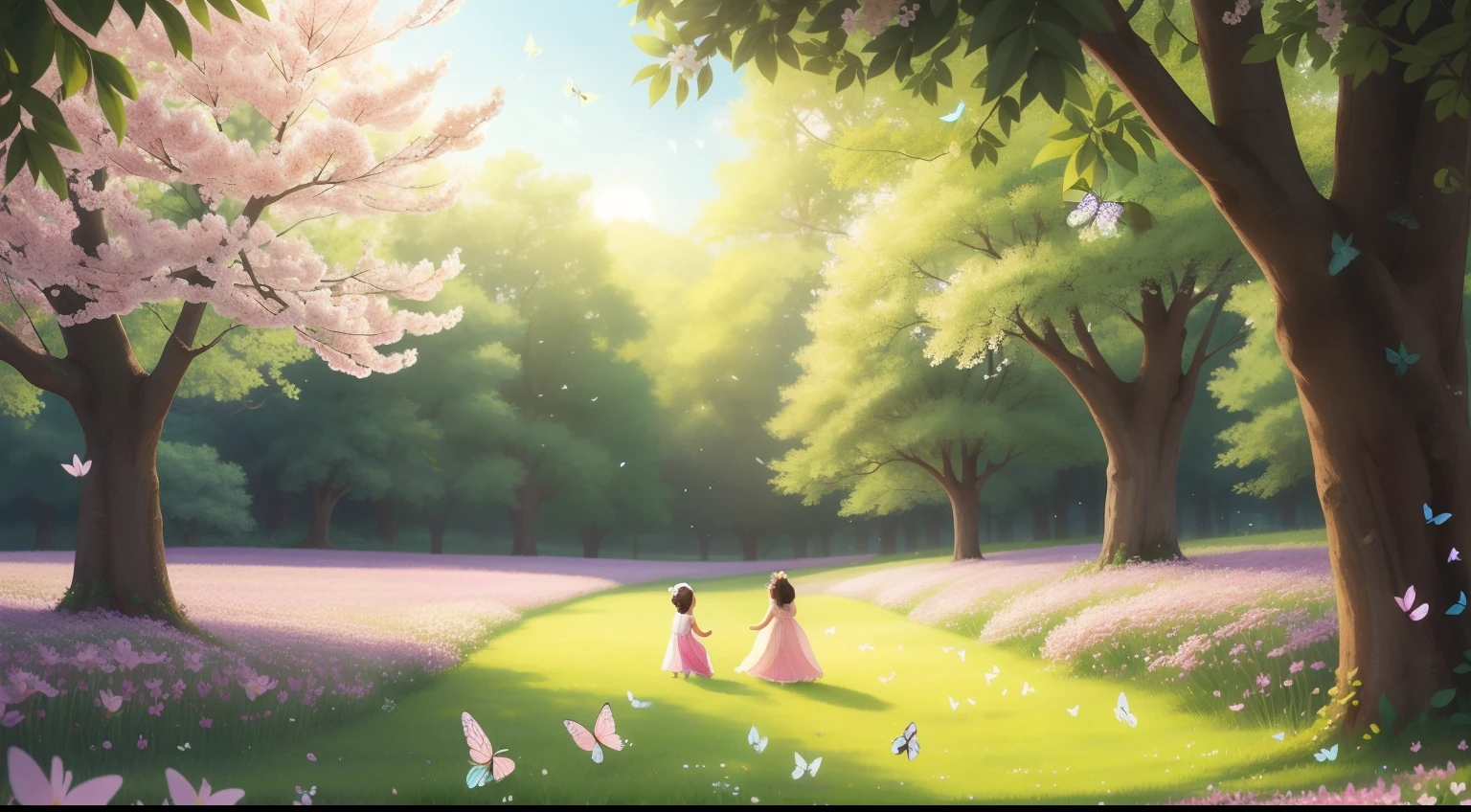 The Melody of Blossoms:
In a sun-drenched meadow, trees bloom with enchanted flowers that hum melodious tunes. With each gentle breeze, the petals sway in harmony, creating a symphony of nature's own composition. Butterflies join the chorus, their wings pulsating in time with the melodies.