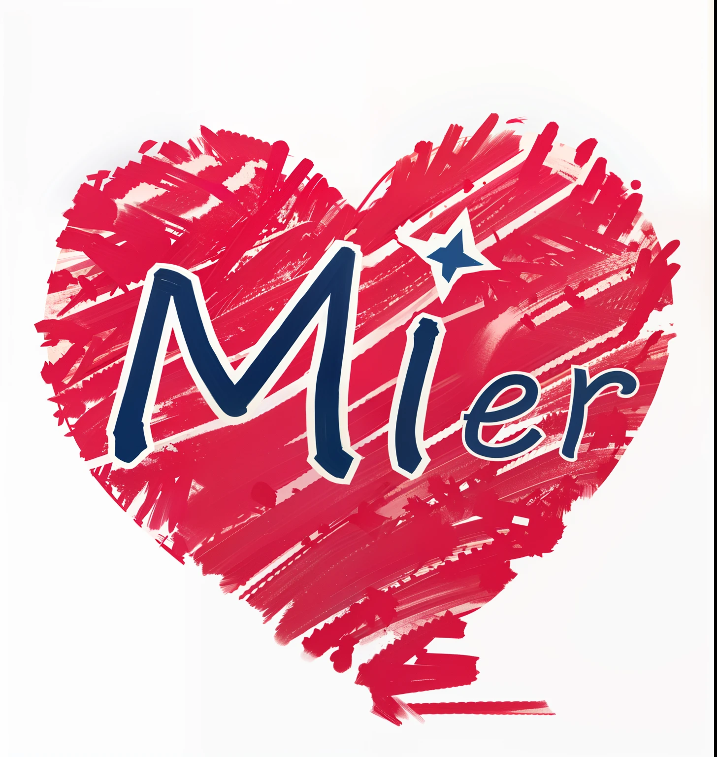A red heart with the word Mier written on it, miro, author：Menes, Inspired by Mahler Müller, inspired by Menez, mark miner, author：Major Adler, author：Juan Gimenez, author：Jan Mill, juan miro, adi meyers, author：Painter Müller, Inspired by Peter Mullier II, mid view, far - mid shot