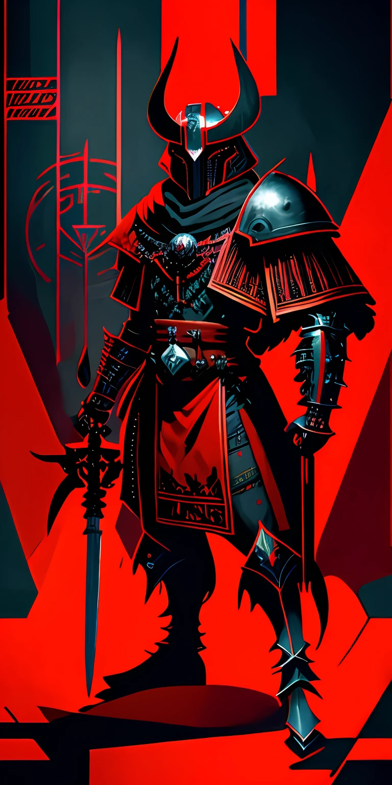 A [ medieval ]  
warrior [ wearing full helm, full body ] 
, retro-futuristic masteripiece 
full of geometric art deco circuit  patterns 
(  in darkest dungeon artstyle )
, perfect [ ominous |  dramatic ] battle field, projecting [ dramatic |  ominous ] 
with red flags ( reflections )  and detailed ambient flags
enhancing 3D ( solid drawing  volumetry  perspective ( depth ) )
, [ neat and clean |  ( clear and readable ) ] composition of red flags
with ( [ ( clear and readable ) | neat and clean  ]  flags )