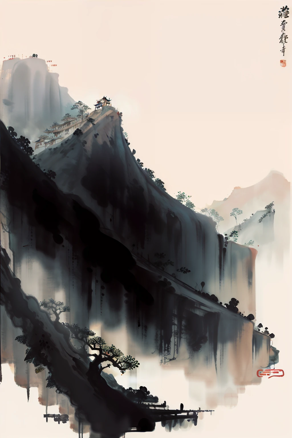 Chinese watercolor style, Chinese painting style, Stylistic artwork in the landscape of the ancient city, Chinese style painting,Jiangxi Ancient Town Jiangxi