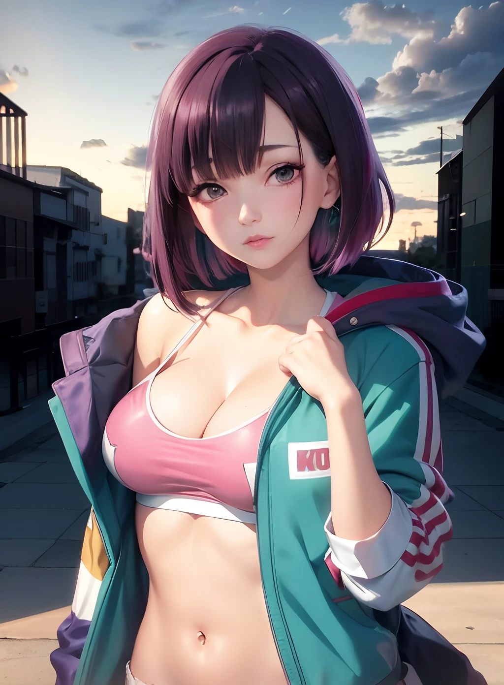 ((Melhor qualidade)), uma mulher em um top rosa e jaqueta verde posando para uma foto, menina anime sedutora, Ilya Kuvshinov. 4 mil, Paisagem de Ilya Kuvshinov, estilo anime 4K, menina anime atraente, ( Ilya Kuvshinov ), anime moe artstyle, Estilo Ilya Kuvshinov, estilo anime. 8k, Ilya Kuvshinov!