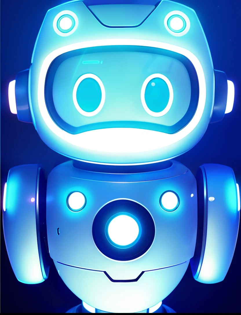 Close-up of a robot with glowing head and eyes, Cute robot, Very cute robot Zen, friendly robot, adorable friendly robot, Super cute robot face, Cute humanoid robot, friendly humanoid cyber robot, Bot icon, icon for an ai app, blue android eyes, Avatar image, happy robot, Robot face, friendly humanoid robot, sleek robot