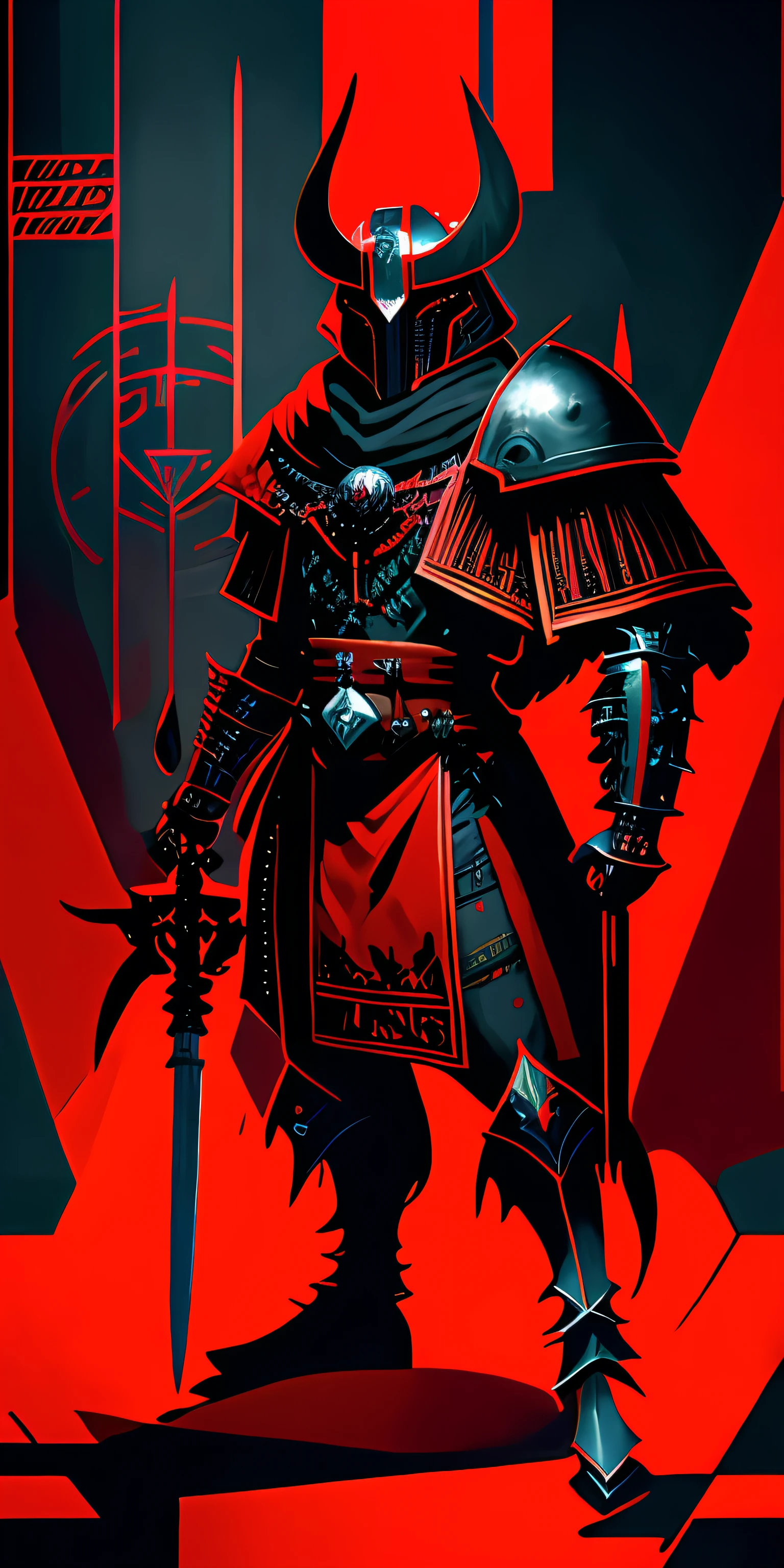 A [ medieval ]  
warrior [ wearing full helm, full body ] 
, retro-futuristic masteripiece 
full of geometric art deco circuit  patterns 
(  in darkest dungeon artstyle )
, perfect [ ominous |  dramatic ] battle field, projecting [ dramatic |  ominous ] 
with red flags ( reflections )  and detailed ambient flags
enhancing 3D ( solid drawing  volumetry  perspective ( depth ) )
, [ neat and clean |  ( clear and readable ) ] composition of red flags
with ( [ ( clear and readable ) | neat and clean  ]  flags )