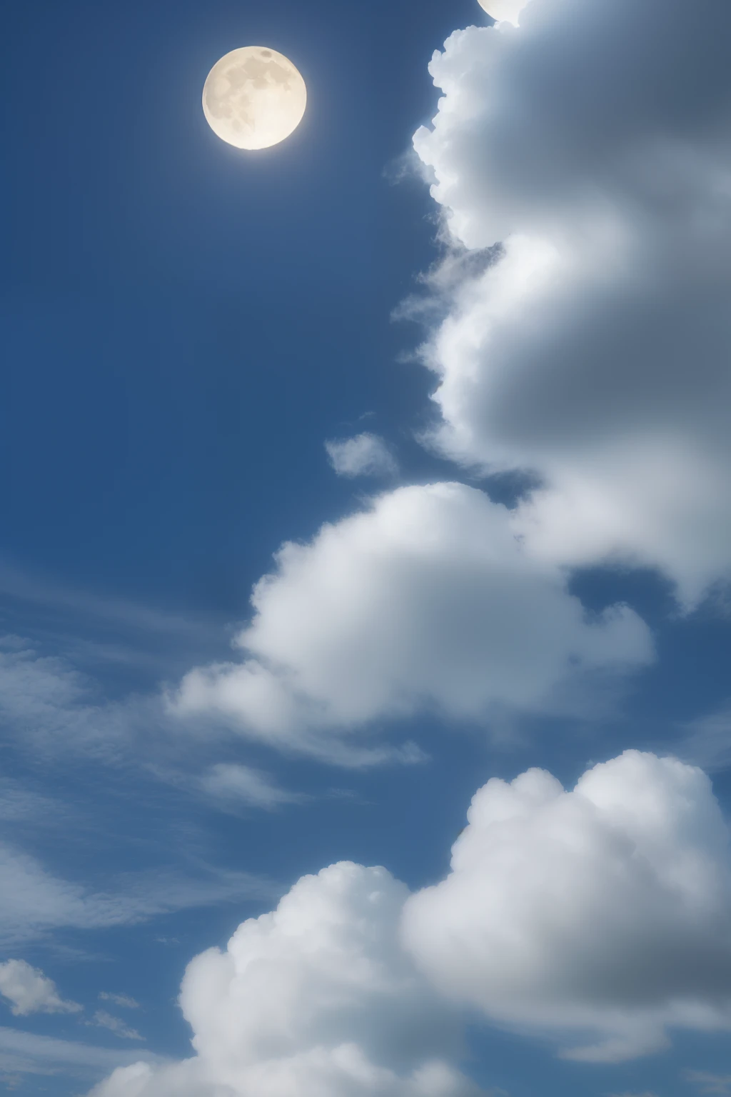 The light of the moon is very bright and pure, peeking out from between the clouds that are blown by the autumn breeze.