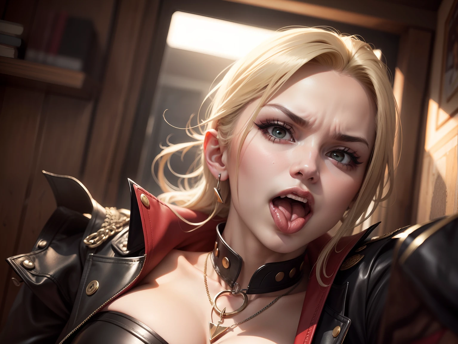 Stick out your tongue，Bigchest，Raised sexy，seductiv