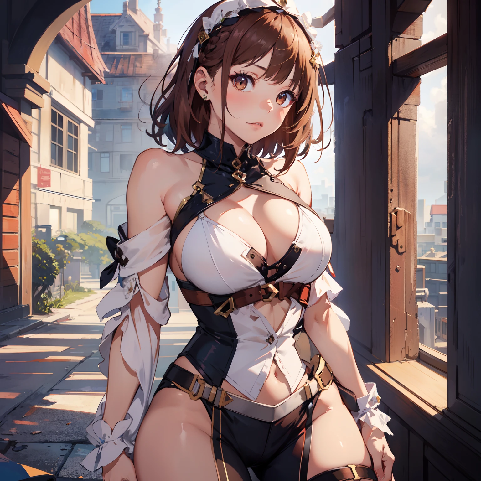 masterpiece, best quality, high resolution,
2ndDefault, Asymmetrical Designed Costume,  bare arms, bare shoulders, 1girl, breasts, solo,