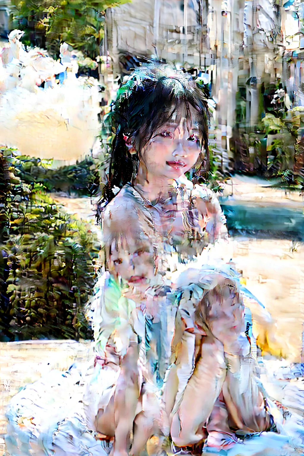 With beach views in the background、A woman in her early 20s is sitting on a sandy beach。The woman has her back to me.、I'm looking at it from an angle where the soles of my feet are in sight.。Below are her external characteristics:
- tall、especially long legs。
- skin is white and smooth,。
- plump bust。
- Wearing a blue bikini。
- Hair color is black、Styles are shortcuts。
