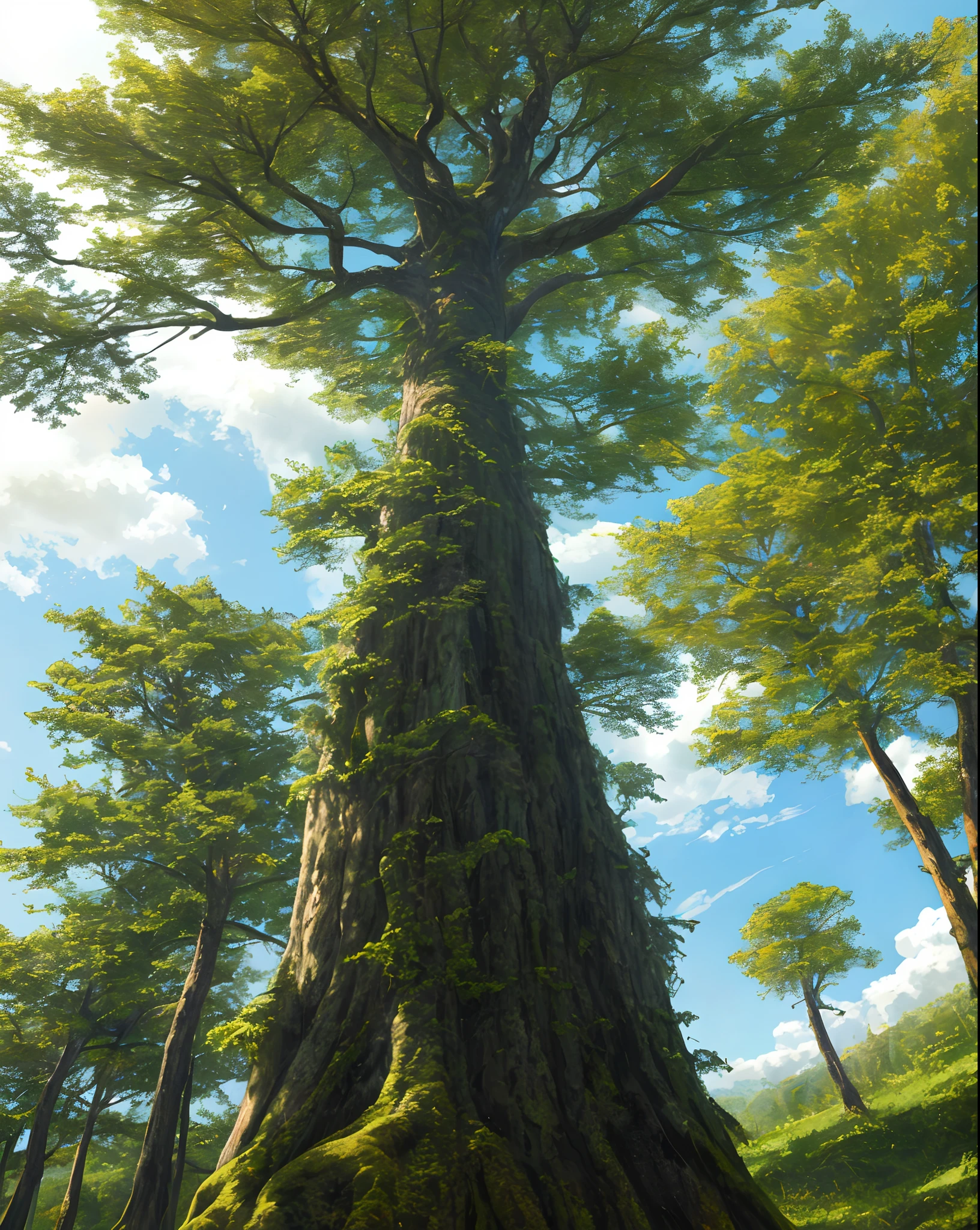at summer afternoon,Children,big trees