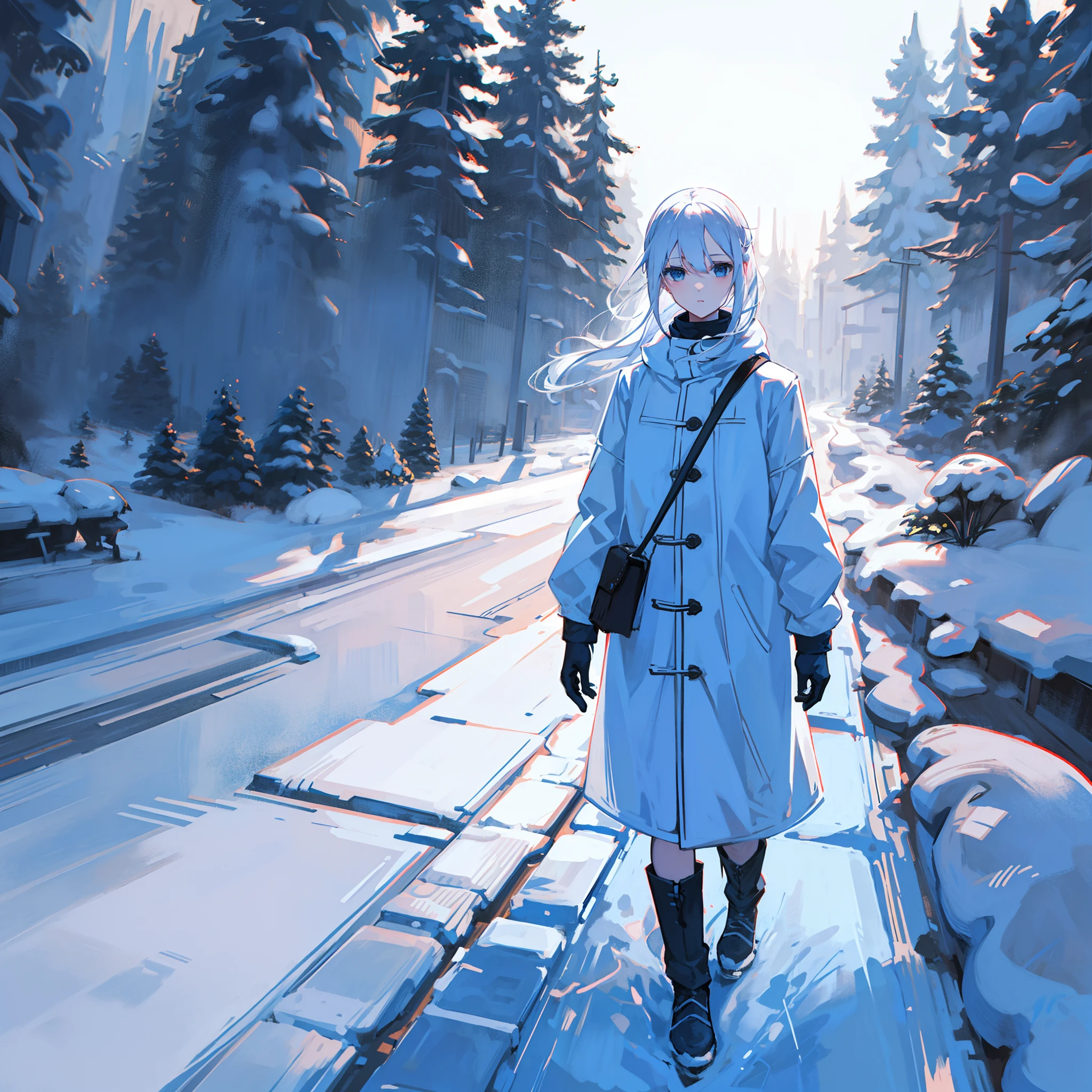 White hair, snowfield, strolling, girly, lonely, indifferent