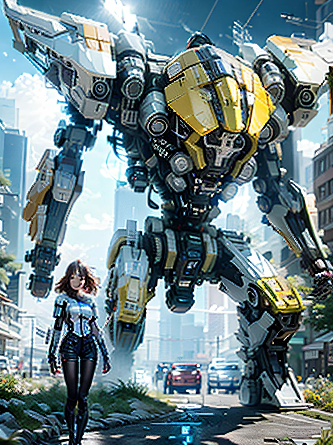 ((Best quality)), ((masterpiece)), (highly detailed:1.3), 3D,Shitu-mecha, beautiful cyberpunk women with her mecha in the ruins of city from a forgoten war, ancient technology,HDR (High Dynamic Range),Ray Tracing,NVIDIA RTX,Super-Resolution,Unreal 5,Subsurface scattering,PBR Texturing,Post-processing,Anisotropic Filtering,Depth-of-field,Maximum clarity and sharpness,Multi-layered textures,Albedo and Specular maps,Surface shading,Accurate simulation of light-material interaction,Perfect proportions,Octane Render,Two-tone lighting,Low ISO,White balance,Rule of thirds,Wide aperature,8K RAW,Efficient Sub-Pixel,sub-pixel convolution,luminescent particles,light scattering,Tyndall effect
