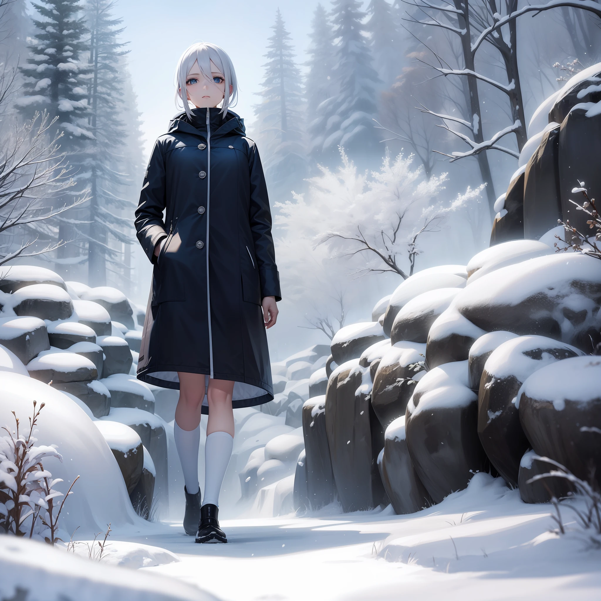 White hair, snowfield, strolling, girly, lonely, indifferent