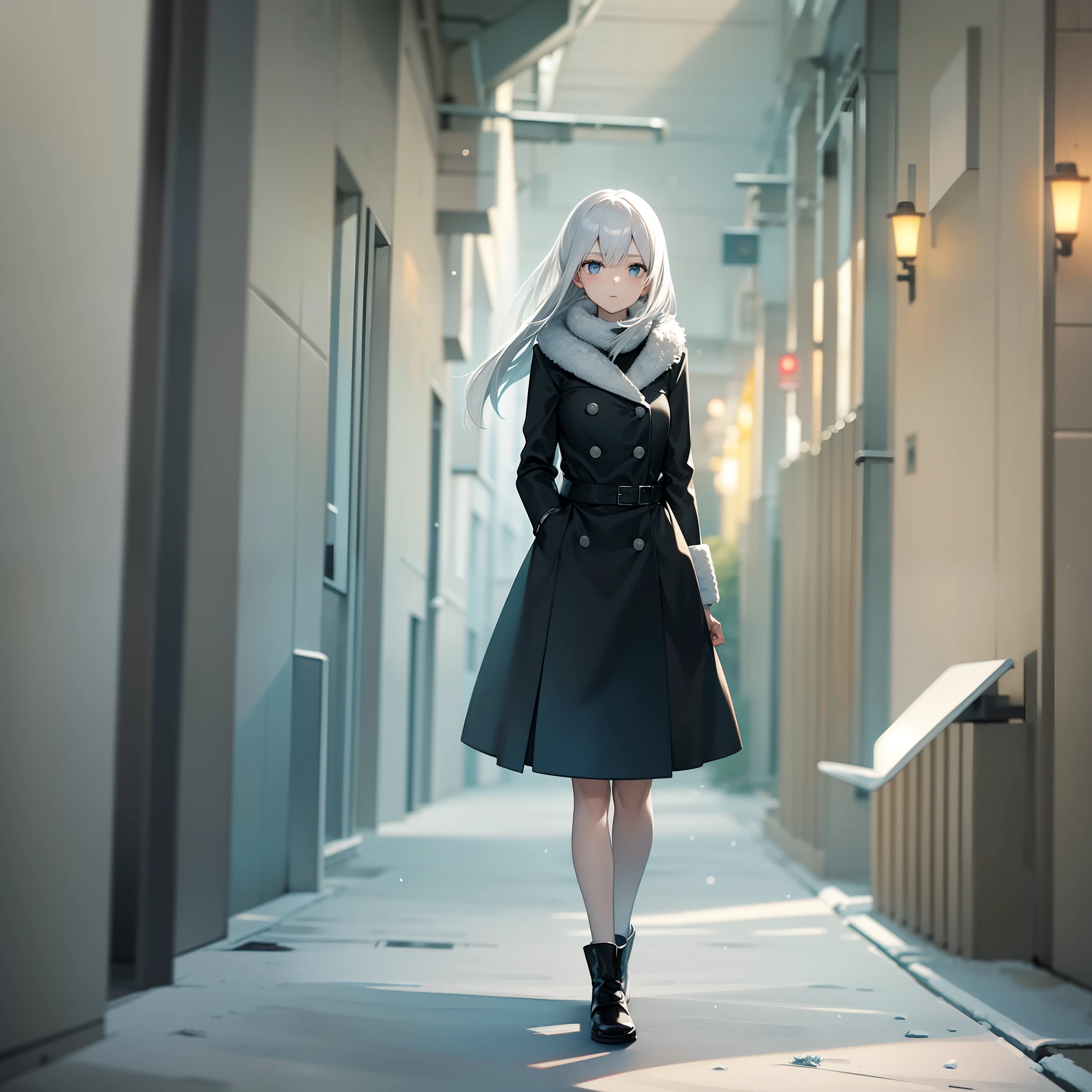 White hair, snowfield, strolling, girly, lonely, indifferent