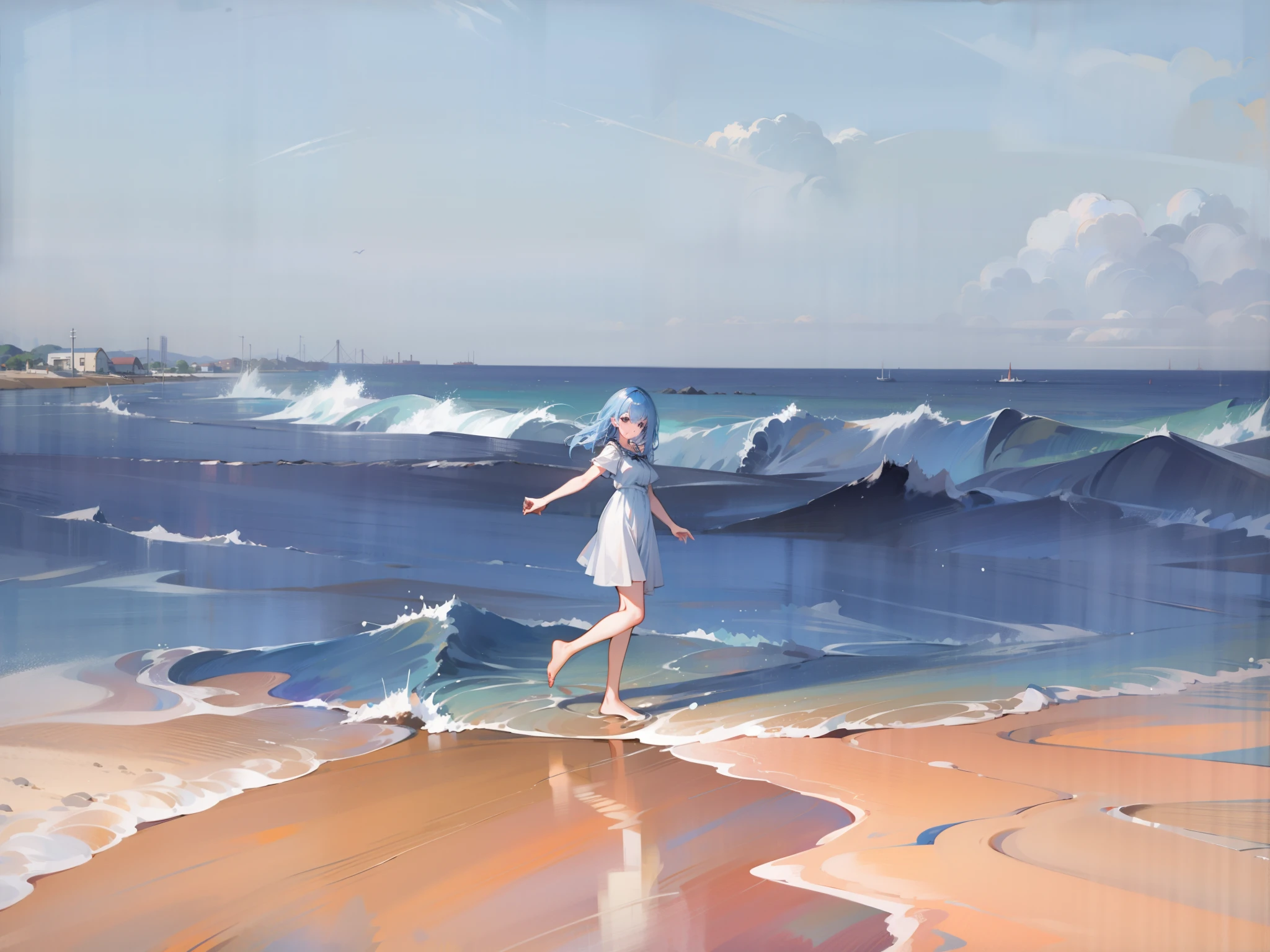 A young girl on a beach by the sea