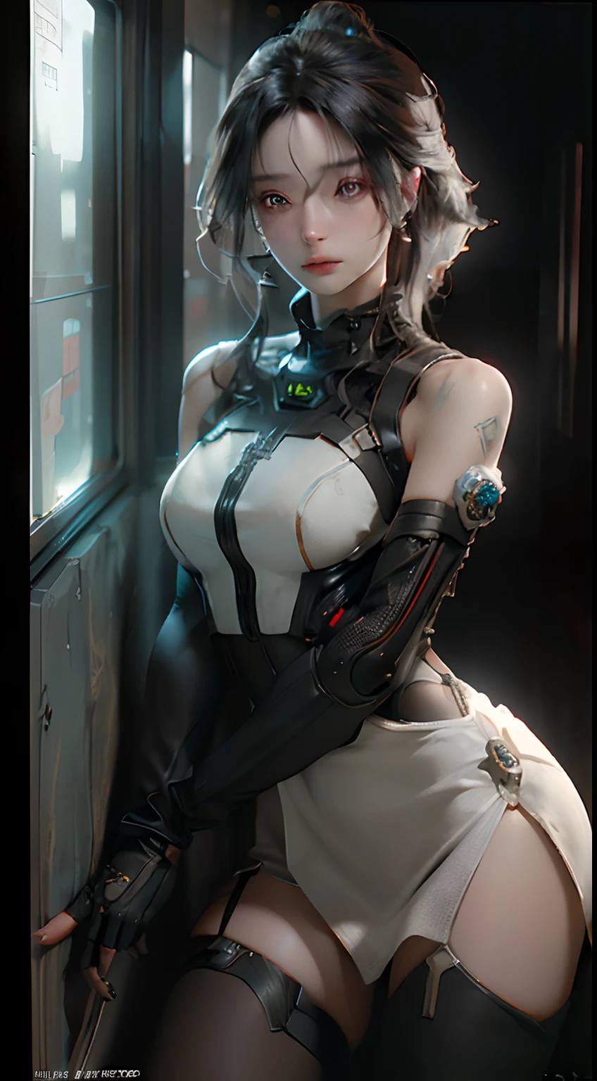 ((Best quality)), ((masterpiece)), (detailed:1.4), 3D, an image of a beautiful cyberpunk female,HDR (High Dynamic Range),Ray Tracing,NVIDIA RTX,Super-Resolution,Unreal 5,Subsurface scattering,PBR Texturing,Post-processing,Anisotropic Filtering,Depth-of-field,Maximum clarity and sharpness,Multi-layered textures,Albedo and Specular maps,Surface shading,Accurate simulation of light-material interaction,Perfect proportions,Octane Render,Two-tone lighting,Wide aperture,Low ISO,White balance,Rule of thirds,8K RAW,