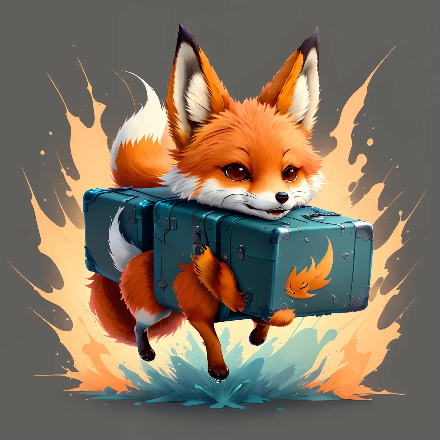 cartoon fox with a suitcase on his back, digital fox, cute detailed digital art, fox from league of legends chibi, adorable digital painting, cute fox, tonic the fox, anthropomorphic fox, fantasy fox love, fox animal, an anthropomorphic fox, stylised fox - like appearance, cute digital art, art of silverfox, foxy