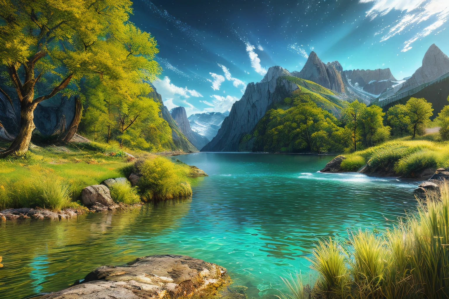 landscape,water,(extremely detailed CG unity 8k wallpaper), most beautiful artwork in the world,professional majestic oil painting,intricate, High Detail, Sharp focus, dramatic, photorealistic painting art