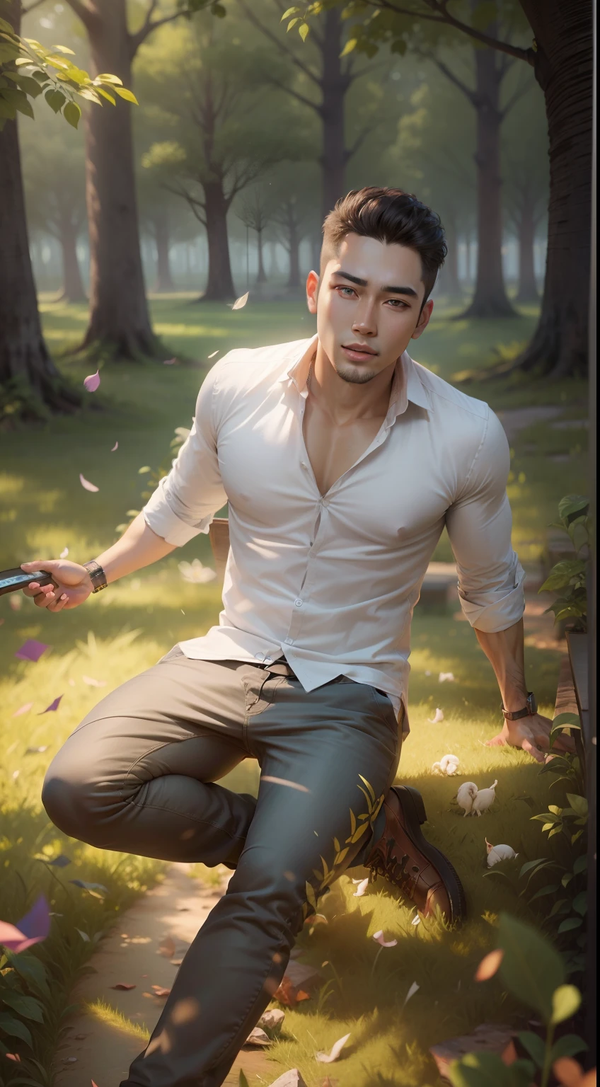 Change background on park handsome boy, realistic face, 8k, ultra realistic,