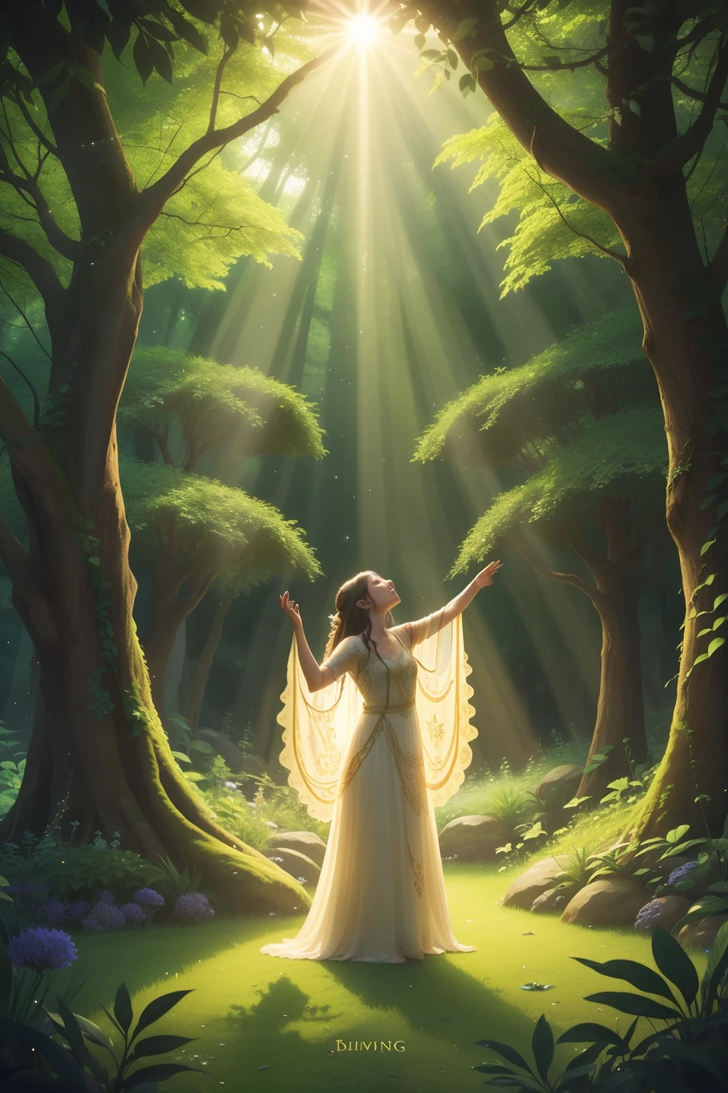 Singer of Whispering Visions:
In a sun-dappled glade, a singer's voice creates ethereal visions that dance in the air. As the melodies weave stories, the imagery materializes in the form of luminous, floating tapestries that narrate the tales sung by the artist.