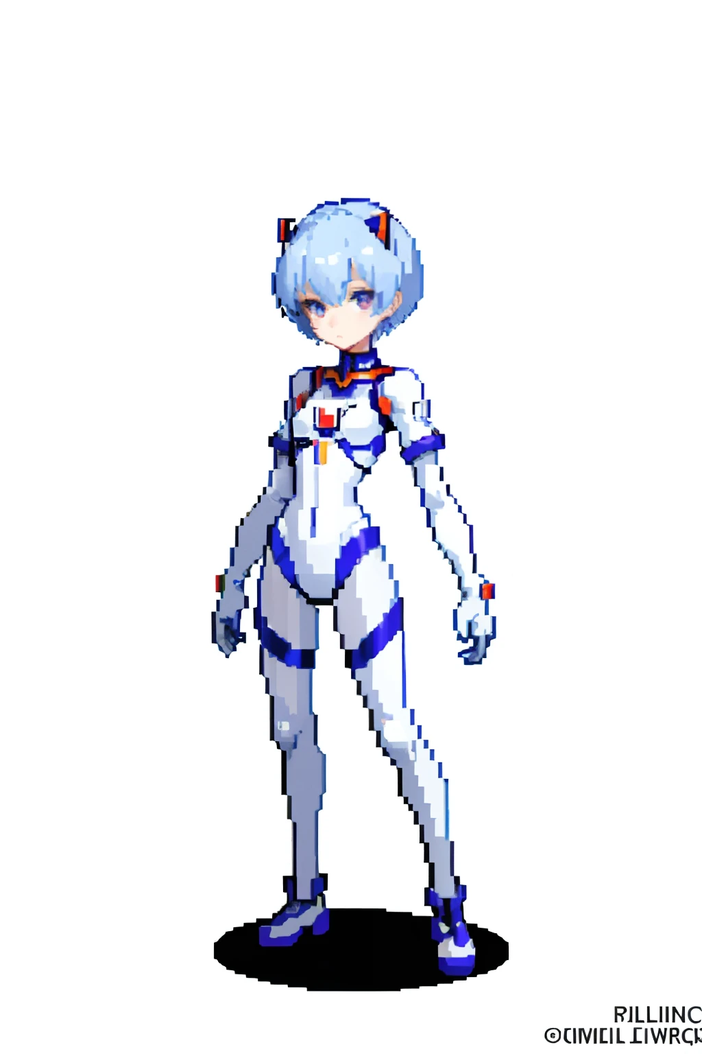 masterpiece, top quality, best quality), pixel,pixel art, 1 girl, Shin Seiki Evangelion style, fullbody,
Ayanami Rei, blue short hair, https://static.wikia.nocookie.net/evangelion/images/9/9a/Rei_Ayanami_%28Plugsuit%29.png/revision/latest?cb=20120526214614