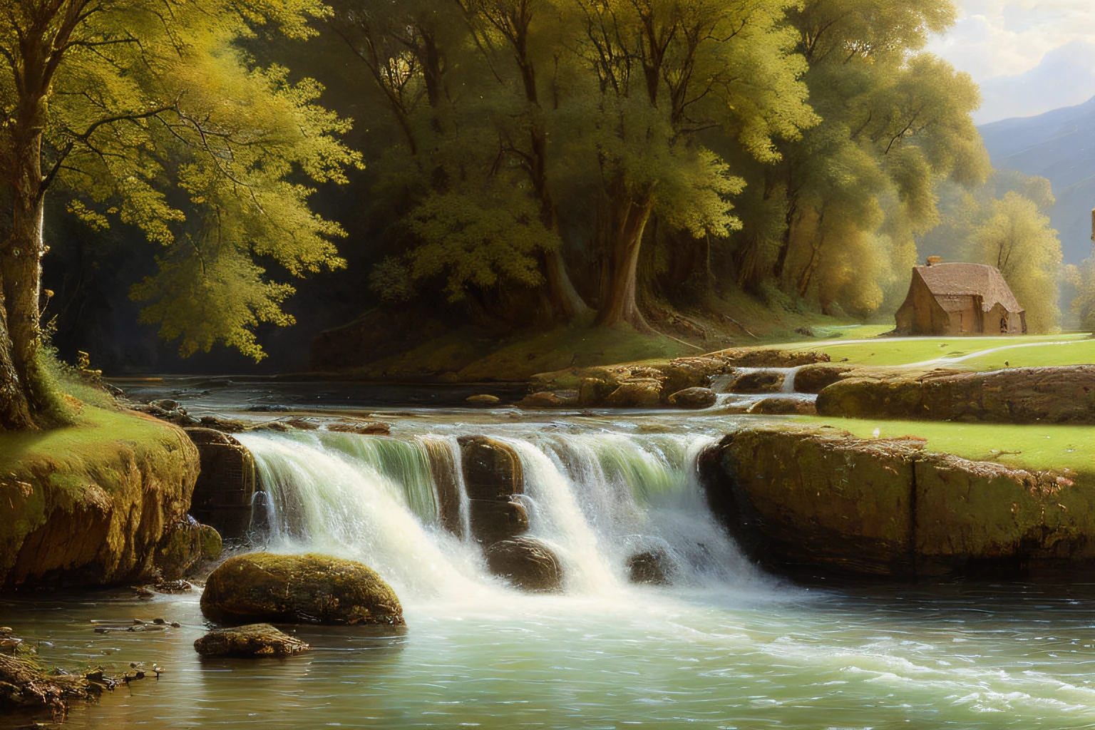 landscape, water, (extremely detailed CG 8k unit wallpaper), world's finest artwork, professional majestic oil painting, complex, high detail, sharp focus, dramatic, photorealistic painting art, alma tadema style