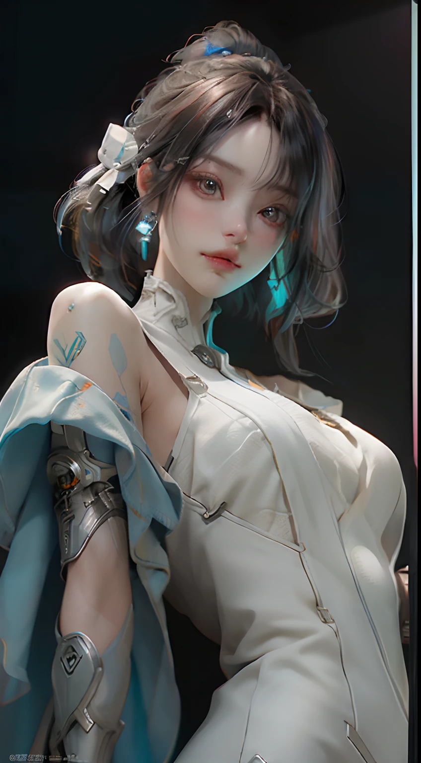 ((best qualtiy)), ((tmasterpiece)), (the detail:1.4), 3D, A beautiful cyberpunk female image,HDR(HighDynamicRange),Ray traching,NVIDIA RTX,Super-Resolution,Unreal 5,Subsurface scattering、PBR Texture、post-proces、Anisotropy Filtering、depth of fields、maximum definition and sharpness、Many-Layer Textures、Albedo e mapas Speculares、Surface Coloring、Accurate simulation of light-material interactions、perfectly proportions、Octane Render、Two-colored light、largeaperture、Low ISO、White balance、the rule of thirds、8K RAW、nakeness,No clothing,fullnude,Important nudity