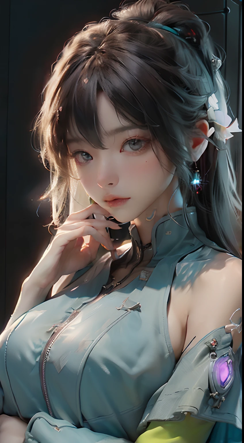 ((best qualtiy)), ((tmasterpiece)), (the detail:1.4), 3D, A beautiful cyberpunk female image,HDR(HighDynamicRange),Ray traching,NVIDIA RTX,Super-Resolution,Unreal 5,Subsurface scattering、PBR Texture、post-proces、Anisotropy Filtering、depth of fields、maximum definition and sharpness、Many-Layer Textures、Albedo e mapas Speculares、Surface Coloring、Accurate simulation of light-material interactions、perfectly proportions、Octane Render、Two-colored light、largeaperture、Low ISO、White balance、the rule of thirds、8K RAW、nakeness,No clothing,fullnude,Important nudity