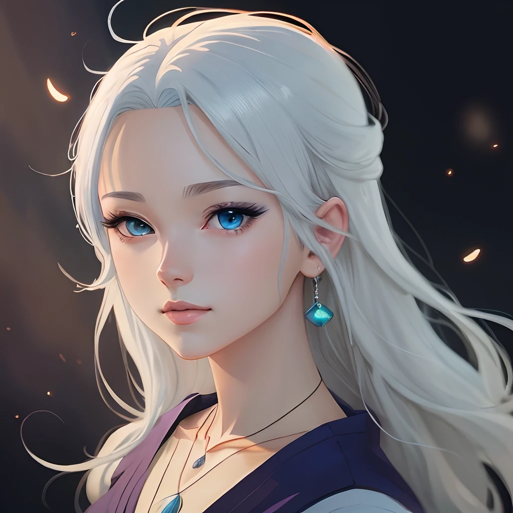 Anime girl with blue eyes and white hair wearing a necklace, Detailed digital anime art, A beautiful artwork illustration, detailed portrait of an anime girl, a beautiful anime portrait, Beautiful digital illustration, Digital art on Pixiv, detailed anime art, Anime fantasy illustration, Beautiful digital artwork, Art germ. High detail, Exquisite digital illustration, stunning digital illustration, Stunning anime face portrait