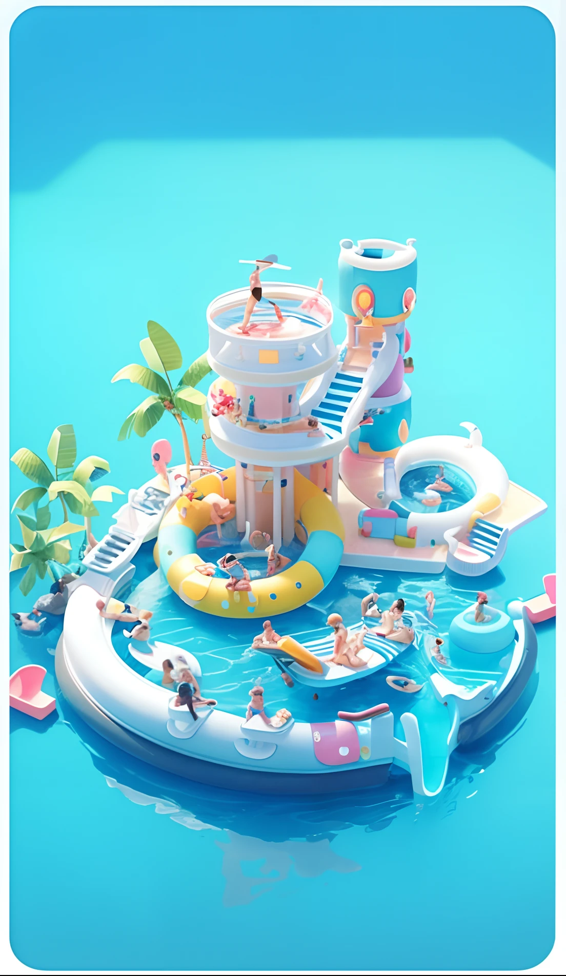Resort poster with pool and slide, trending on cgstation, 3 d stylize scene, 3D illustration, 3 D 插图, trend on behance 3 d art, trend on behance 3d art, Water park, 3D scene, 3D scene, author:Qu Leilei, 3 d illutration, 3 d render stylized
