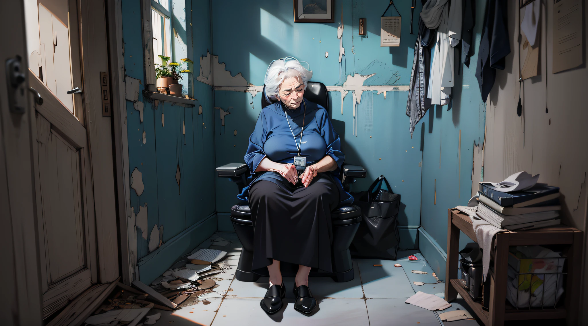 70-year-old grandmother，With his eyes closed，serene