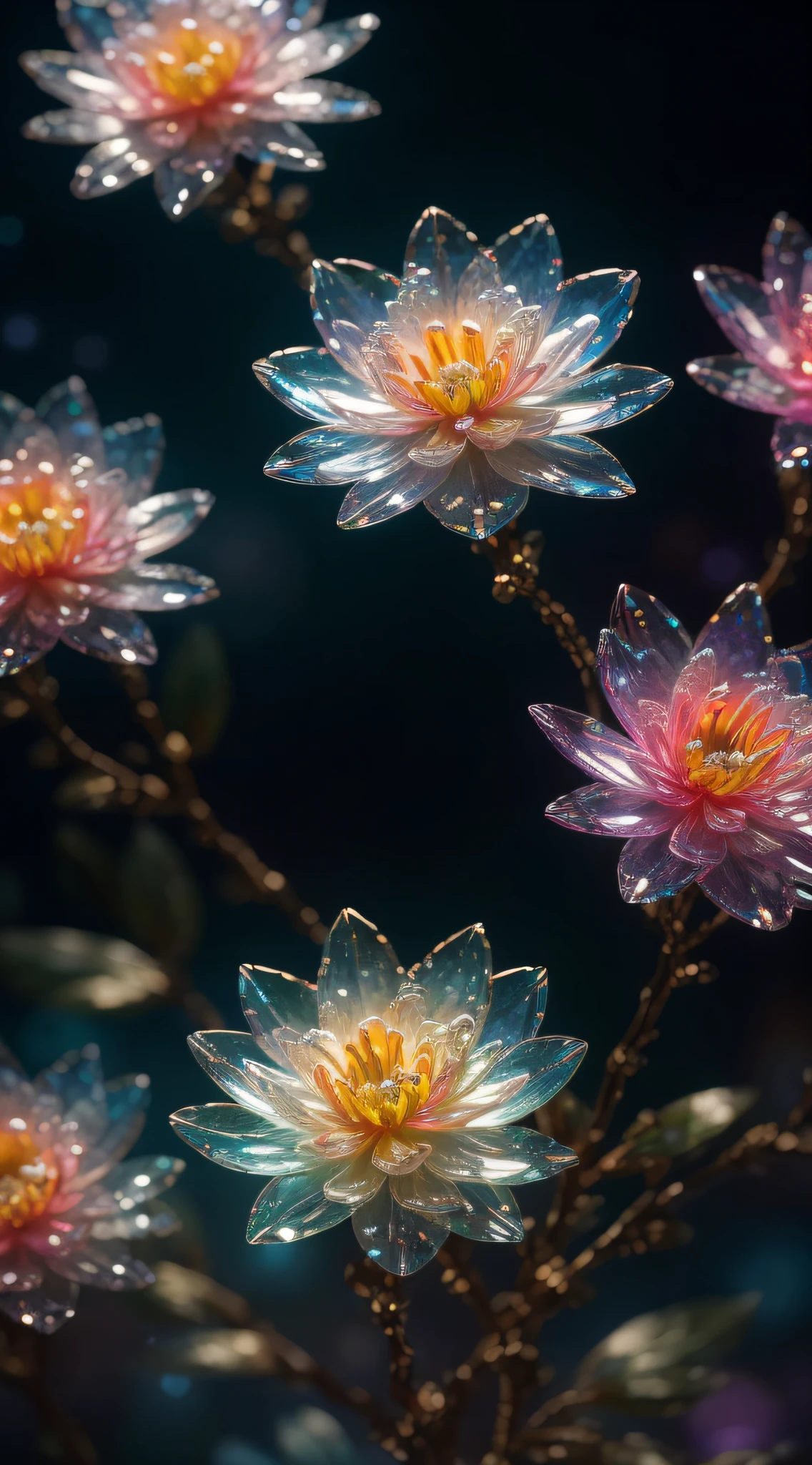 crystal spring blossom,
fantasy, galaxy, transparent,
shimmering, sparkling, splendid, colorful,
magical photography, dramatic lighting, photo realism, ultra-detailed, 4k, Depth of field, High-resolution
