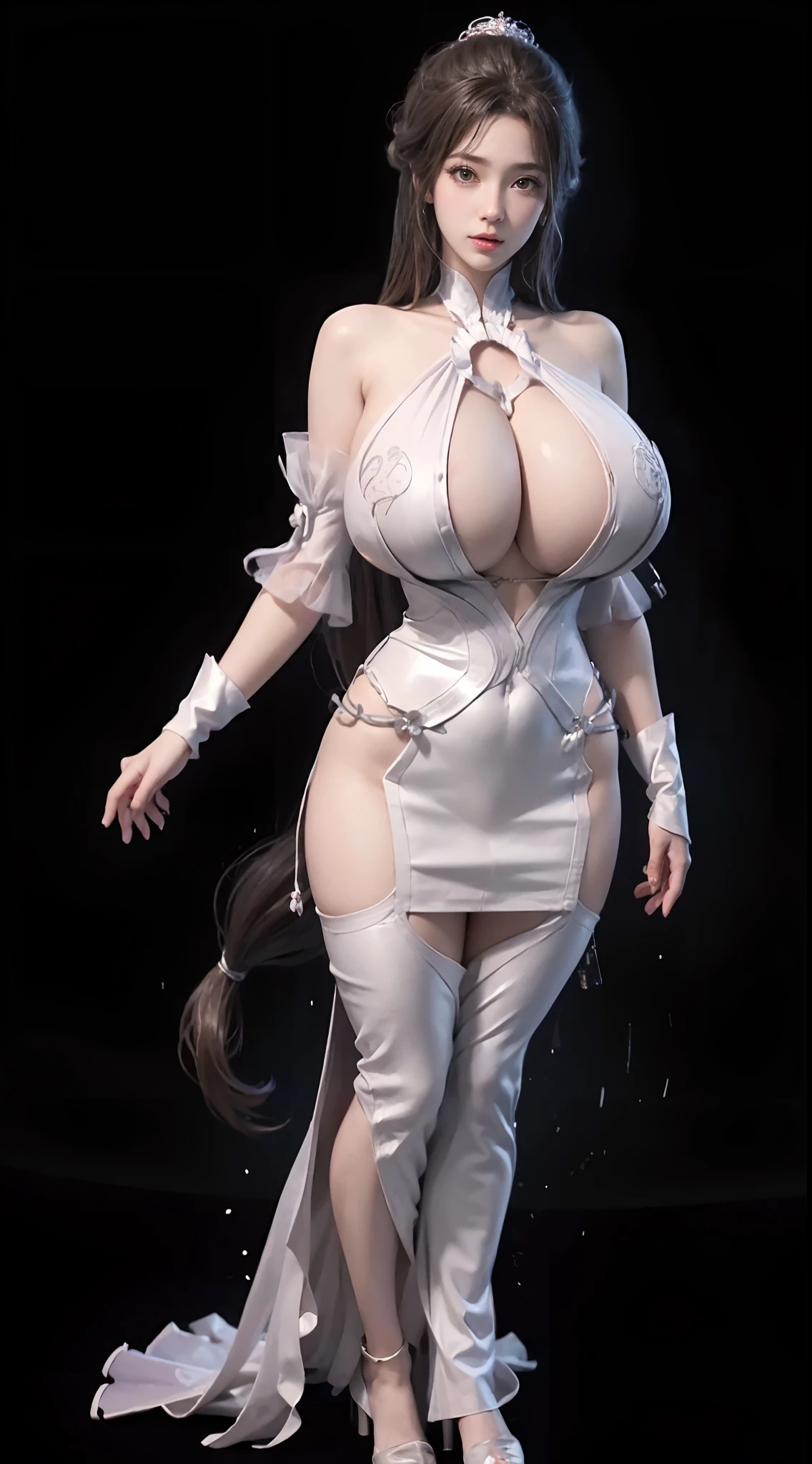 a woman in a lingersuit posing for a picture, (huge boobs:1.5), (full body:1.3), standing pose,beautiful alluring anime woman, seductive anime girl, ig model | artgerm, seductive. highly detailed, trending on cgstation, extremely detailed artgerm, beautiful realistic upper body, sexy pose, photorealistic perfect body, on a mannequin. high quality, range murata and artgerm