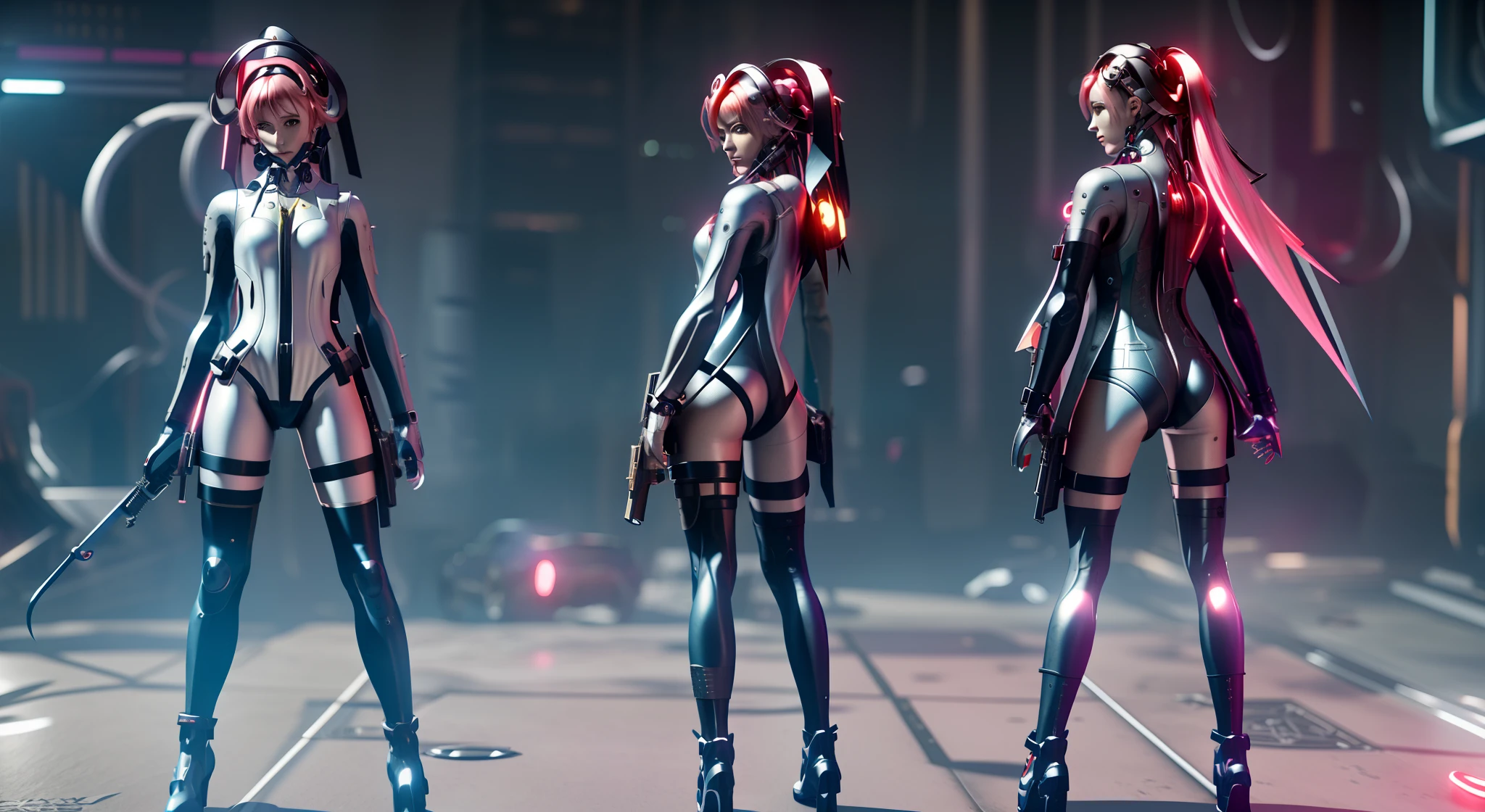 Close-up of a woman in a leather suit holding two guns, female cyberpunk anime girl, Cyberpunk 2 0 y. o model girl, cyberpunk anime girl mech, Katana Zero video game character, cyberpunk anime girl, Female action anime girl, Redhead female cyberpunk, 3 D rendering character art 8 K, photorealistic anime girl rendering, 3d anime girl
