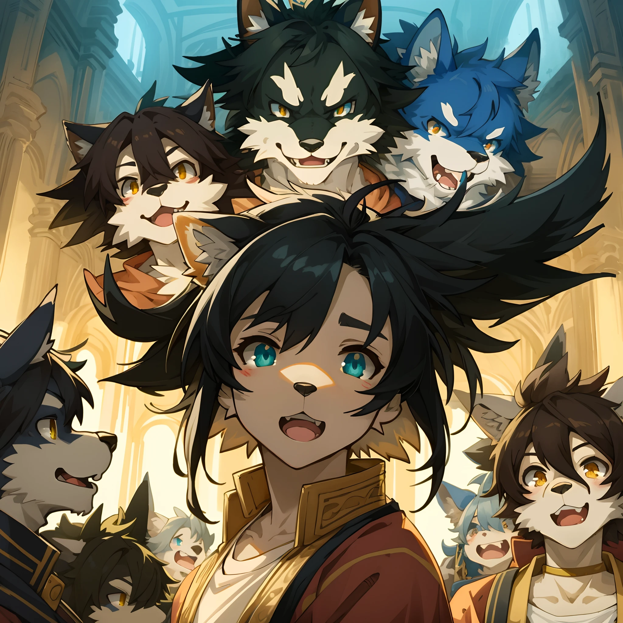 top quality, best quality, High-quality illustrations, masterpiece, super high resolution, detailed background, Judas Iscariot, 6+boys, 6+girls, absurdres(highly detailed beautiful face and eyes)perfect anatomy, expression, good lighting, cinematic shadow(kemono, furry anthro)assorted poses, dynamic angle,