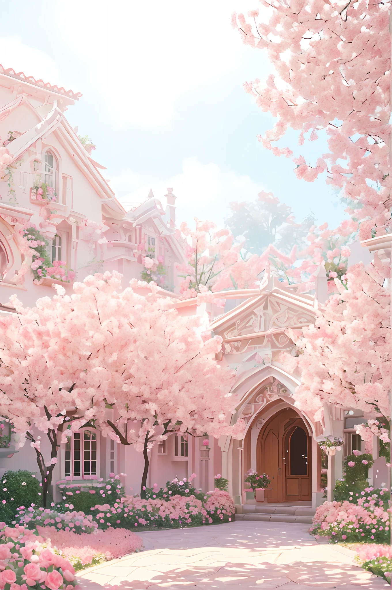 Professional photography, realistic, a clump of pink roses outside the house, beautiful and aesthetic, soft pink, beautiful beauty, roses in movie lights, lush flowers outdoors, nature and floral aesthetics, rose garden, roses, portal made of roses, beautiful images, roses, fantastic aesthetics, in a cottage core garden, pink golden hour, (masterpiece: 1.6, best quality), (fine detailed beautiful eyes: 1.2), (extremely detailed CG unity 8k wallpaper, masterpiece, super detailed, best shadows), (detailed background), high contrast, (best lighting, extremely refined and beautiful), ((color paint splash on transparent background, Dulux,)), ((caustic)), dynamic angles, beautiful details glowing, amazing, high detail, very detailed, beautiful, building shots, surrealism, Unreal Engine 5