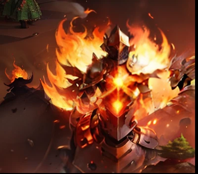 Armor surrounded by flames,A shield forged with fire,Lateral face,Terraria,Armor that shines like the sun,Come back steadfastly,male people