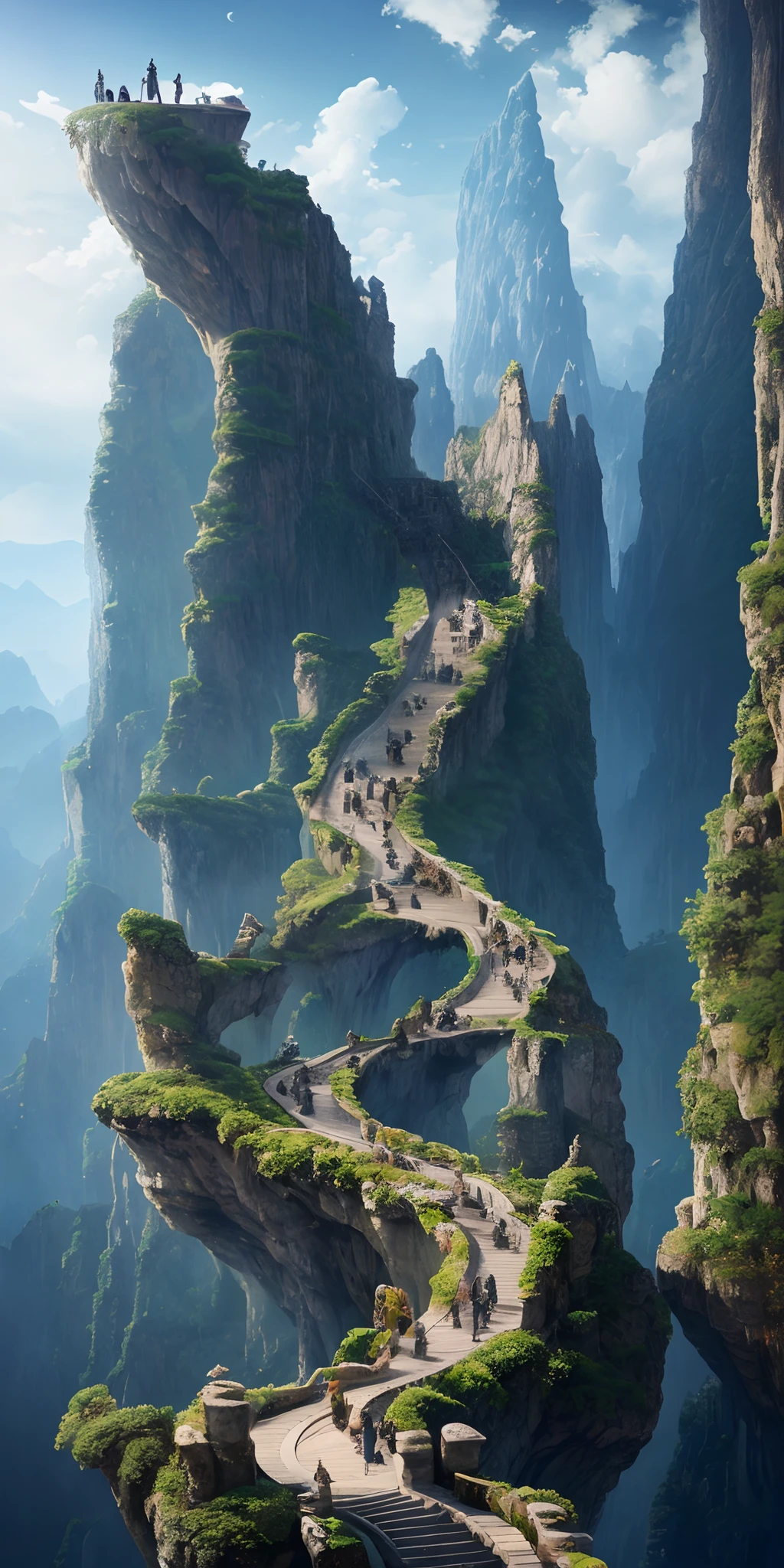 Masterpiece, best quality, high quality, extremely detailed CG unity 8k wallpaper, landscape, outdoor, sky, clouds, sky, no humans, mountain, landscape, water, tree, blue sky, waterfall, cliff, nature, lake, river , cloudy skies, award winning photography, bokeh, depth of field, HDR, bloom, chromatic aberration, photorealism, very detailed, trending on artstation, trending on CGsociety, intricate, high detail, dramatic, half way art