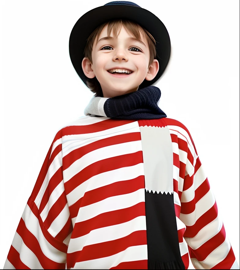 Boy in red and white striped shirt and hat, Happy kids, kid, Waldo, children's, author:Adam Chmielowski, inspired by Jan Rustem, wearing stripe shirt, Where does Waldo come from Waldo, Smiling, promo image, mime, streaked, Cute boy, ness from earthbound, Max Dennison, advertising photograph, Boy, Children
